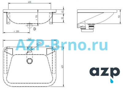 Раковина из нержавеющей стали AUM 01 AZP Brno Чехия (фото, схема)